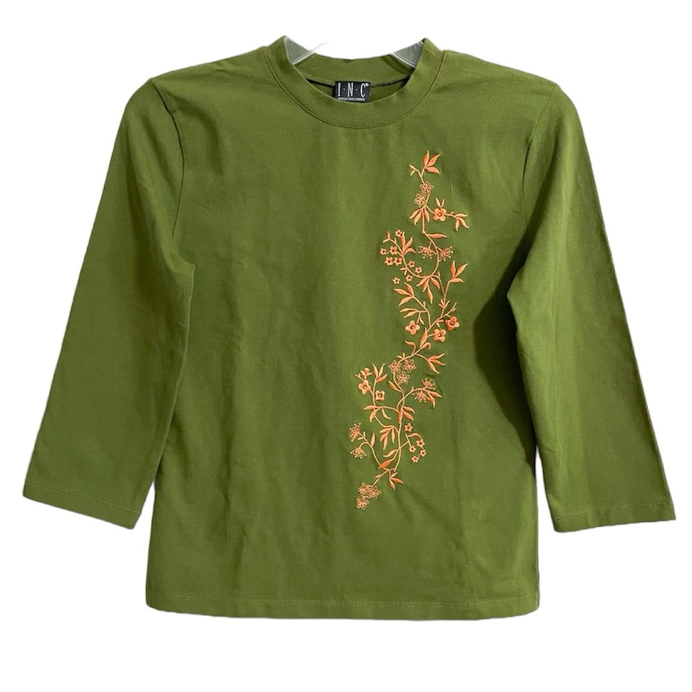Vintage Y2K Forest Fairy Floral Embroidered Top Juniors Medium Green Orange